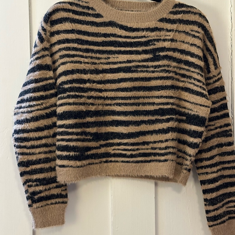 Jessica Simpson Fuzzy Black and Tan Striped Sweater